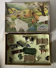 Vintage RARE Complete Box Set of 14 Timpo Farm Series Animals & Other Lead Toys