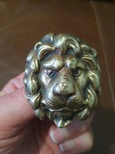Old Brass Lions Head Door Knob Screw Handle Antique Pull