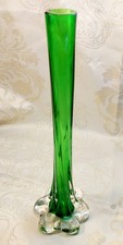 Vtg Murano Geometric Elephant Foot Green Cased Twist Italian Glass Bud Vase 11in