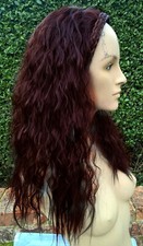 dark wine red wavy curly frizzy puffy 3/4 half head long hair wig fancydress