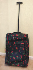 GSS LUGGAGE Black Cherry Print 2 Wheel Spinner SOFTShell SUITCASE/CABIN BAG 48cm