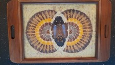 1960's Antique/Vintage Brazilian Butterfly Wing Inlaid Mahogany Wooden Tray. VGC