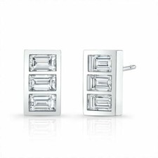 Baguette Lab-Created Moissanite Vertical Brick  Stone Stud Earring Gold Plated