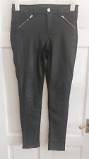 Oasis Black Pvc Look Front (Not Shiny) Stretch Skinny Jeans Trousers Size Uk 10
