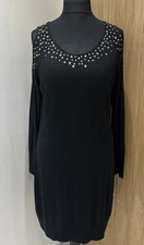 Belle Vere Notte Black Embellished Knit Dress Long Sleeves Cold Shoulder L / 14