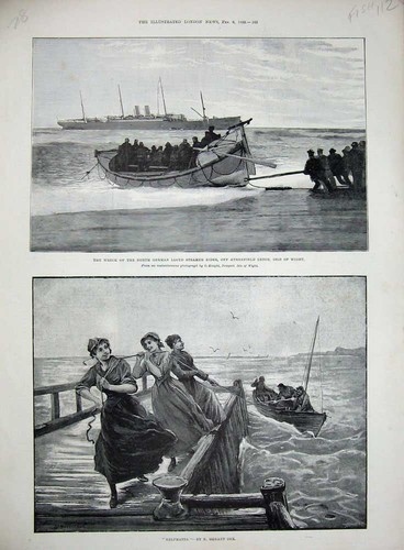 Old antique print - old, boat
