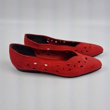 Dolcis Red Suede Laser Cut Flats Shoes Size 37 UK 4 Made in Italy