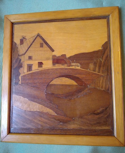 Marquetry picture cottage - marquetry, &