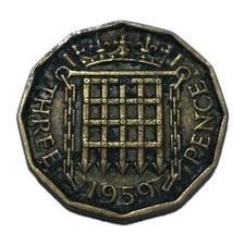 1959 GEORGE VI BRASS THREE PENCE, Free UK Postage Just £1.99 (286-88)