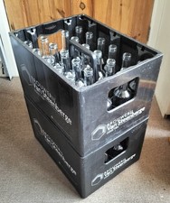 2 Strong Plastic Bottle Crates each filled with 24  250ml recycled glass bottles
