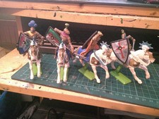 4 Britains Deetail mounted Knights 1971 Gold Armour good shape metal bases