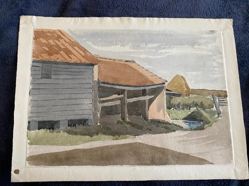 Watercolour open barn farm - open,