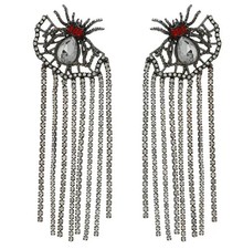 Statement Long Crystal Spider And Web Earrings