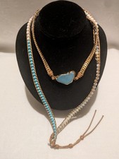 Native American - Nakamol - Turquoise, Bead, metal & Leather - Lariat Necklace 