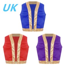 UK Kids Arabian Prince Halloween Cosplay Sleeveless Open Front Waistcoat Vest