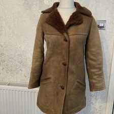 VTG 80’s Ladies sheepskin Coat Made in England Tan overcoat.UK10. .MR 19521