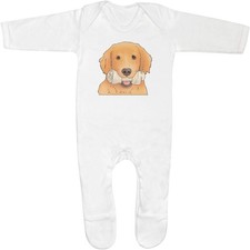 'Golden Retriever With Bone' Baby Romper Jumpsuits / Sleep suits (SS038721)