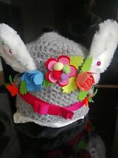 Mad Hatter Easter Crotchet Bonnet Hat With Bunny Ears Alice In Wonderland