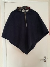 Navy Blue Hooded Poncho Cape