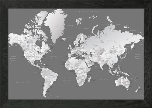 Gradient grey world map framed - gradient,