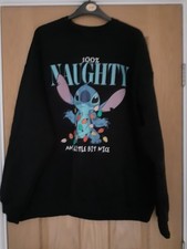 Disney Ladies Stitch Long Sleeved Black Jumper Size Xl
