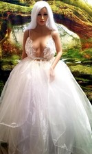 DAMITA 2 Piece Art Deco Damask Ivory Lace & Organza Wedding Ballgown Set