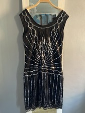 Art Deco 20's Gatsby Black & Silver Sequin Party Dress (Size L UK 12/14)