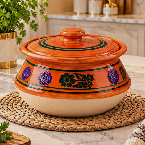Round clay casserole - casserole, pot