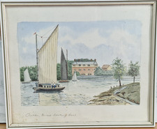 Original Watercolour – Oulton Broad Suffolk Looking East, R.E. Bowls 1975