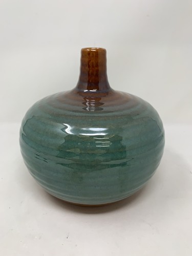 Ceramic bud vase - teal, brown