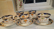 VINTAGE HAND DECORATED BEST ENGLISH CHINA IMARI PATTERN ART DECO CUPS & SAUCERS