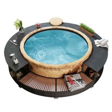 Spa Surround Poly Rattan Seater Hot Tub Surround Relax Furniture Grey/Black