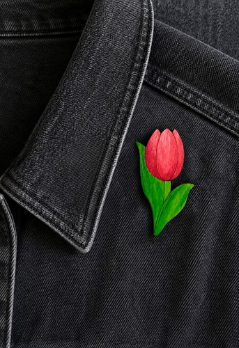 Handmade wooden flower brooch - wooden,