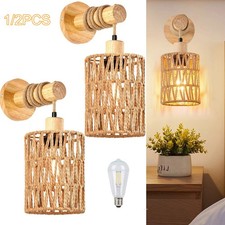 Wooden wall lights rattan - 1/2x,