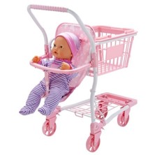 My Doll Trolley For Kids, 2 In 1 Shopping Trolley And Basket, Handle Height 55cm
