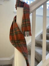 Vintage Johnstons 100% Cashmere Muted Red Tartan Check Fringed Scarf