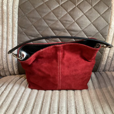 Womens Ladies Red Faux Suede Fashion Shoulder Handbag New