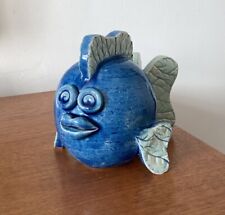 Vintage Studio Art Pottery Fish Figurine/Signed Rita M/Blue/Aquatic/Decorative 