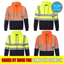 Hi Viz Hoodie High Visibility 2 Tone Pull Over Zip Hooded Work Wear Sweatshirt