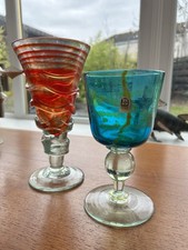 Vintage 2 X Mdina Art Glass Chalice Goblets 1970s Marked And Dated