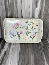 White Wicker Table Tray Floral