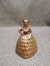 Vintage Solid Brass Bell Antebellum Lady in Sun Hat / Bonnet 4.5" Tall, Large 