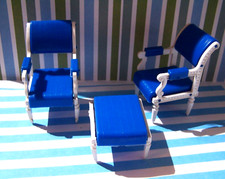 DOLLS HOUSE, CHAIRS, 12TH, HOSPITAL, TABLE, FURNITURE, BLUE, SET, VINTAGE, SALE
