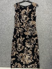 Phase Eight Size 14 Black Camel Floral Jersey Wiggle Pencil Dress Sleeveless
