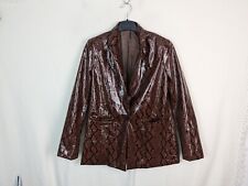 Ladies casual jacket size 8 long sleeve snakeskin pattern brown faux leather PLT
