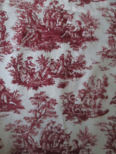 COUNTRY TOILE BURGUNDY/MAROON CREAM SCREEN PRINT FABRIC 45w x 222 in L FREE SHIP