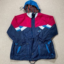 VINTAGE Waterproof Anorak Mens XL Blue Red 90s Festival Mac Hooded Highlander