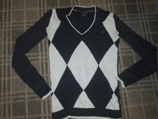 TOMMY HILFIGER-LADIES SIZE 4-6 PETITE PULLOVER SWEATER JUMPER TOP ARGYLE DIAMOND