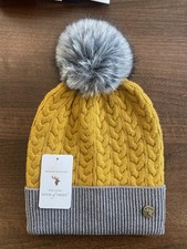 Womens two tone Hat Cable Knit Bobble Beanie Warm Pom Pom Ladies Wooly