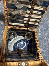 Vintage Wicker Picnic Hamper Set with Taittinger Cooler – Complete